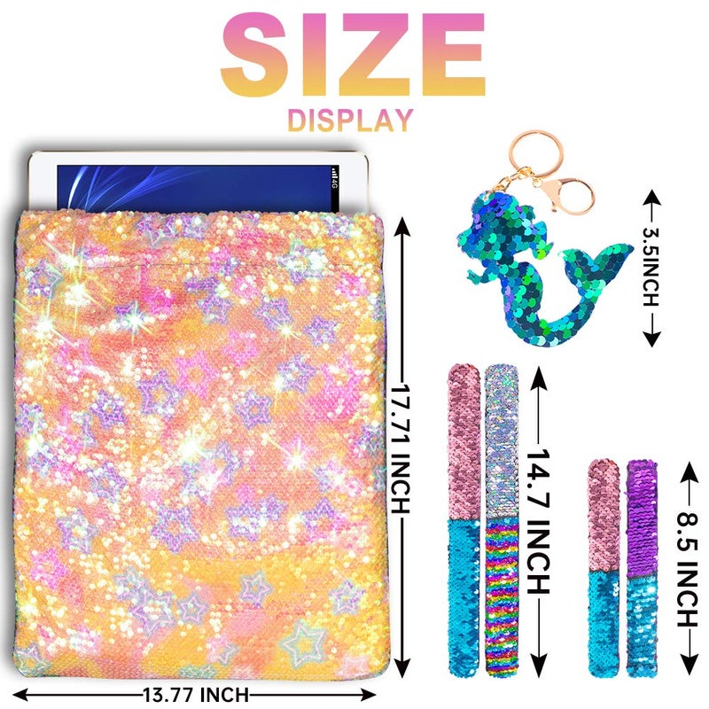 GA&EN Mermaid Reversible Sequin Drawstring Backpack/Bag Clear Iridescent Sequin+ Star Shape Spotted Fabric for Kids Girls One_Size - Image 5